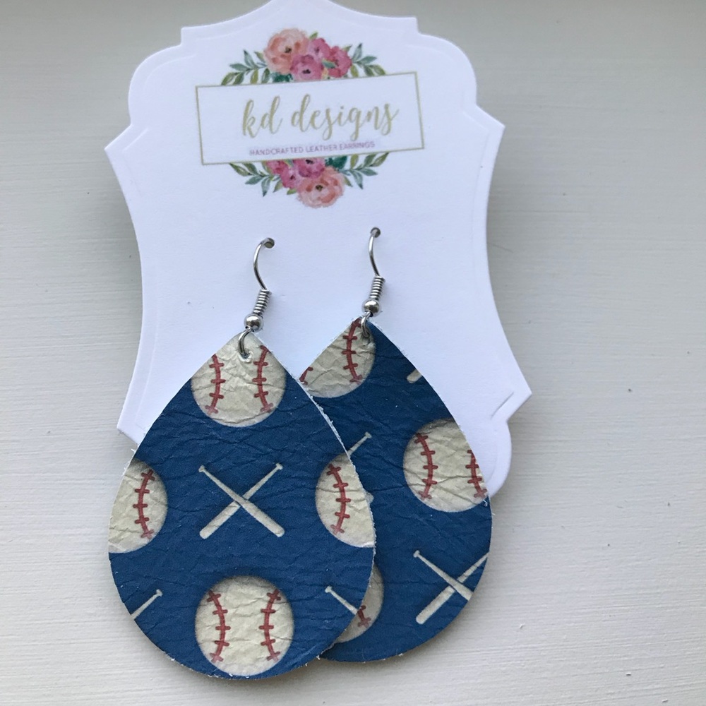 Baseball patterned leather earrings